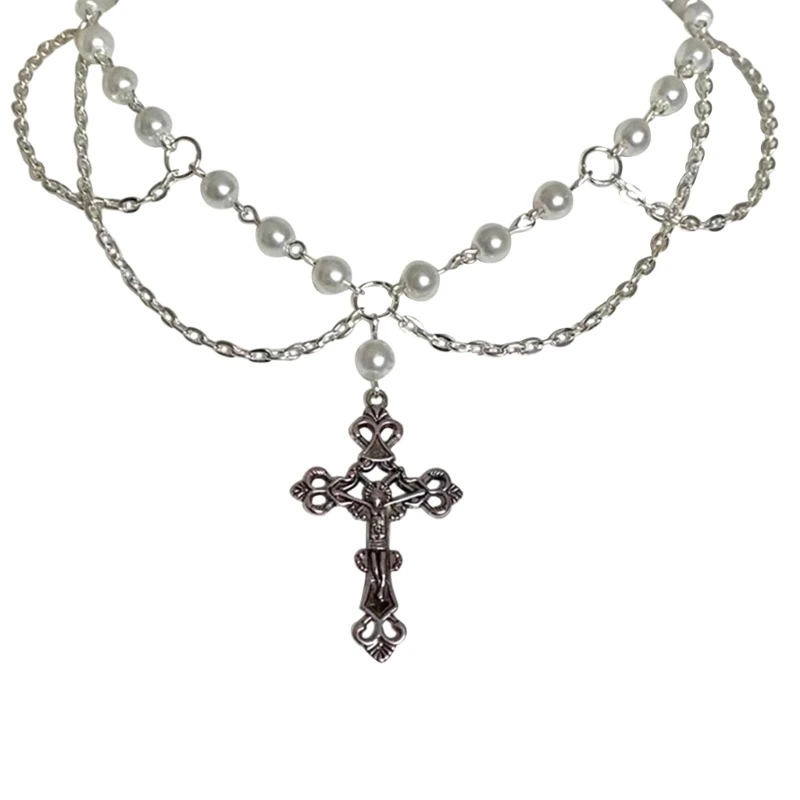 

Victorian Gothic Cross-shape Rosary Necklace With Chain Charm Handmade Necklace Dropship