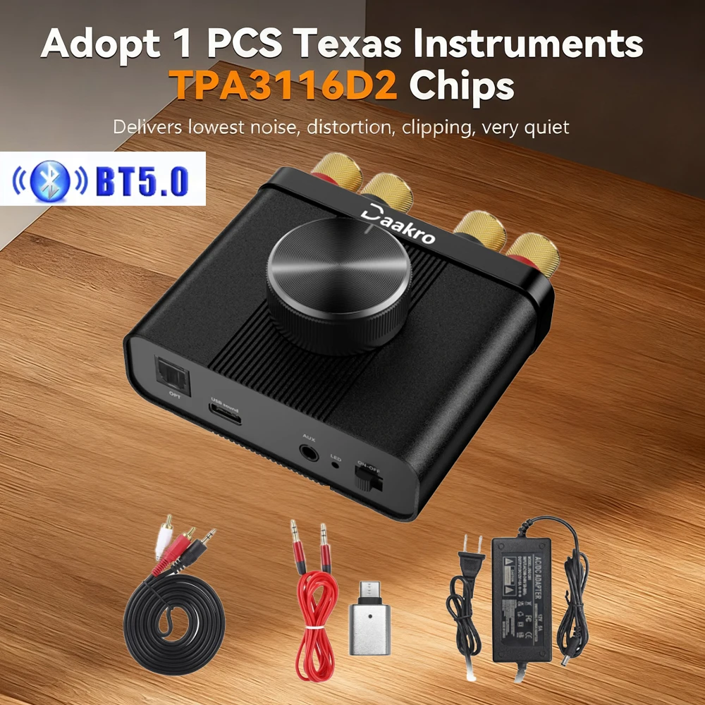 

HiFi Stereo Dual Channel Home Audio TPA3116 Bluetooth 5.0 Power Amplifier Mini Digital Amplifier 50W+50W Car Sound Amplifier AUX