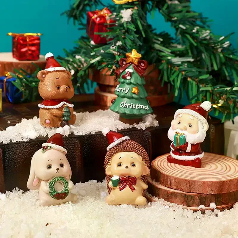 Mini Creative Resin Christmas Animal Craft Cute Ornament for Xmas Tree Pendant Party Decor Holiday Exchange Gift