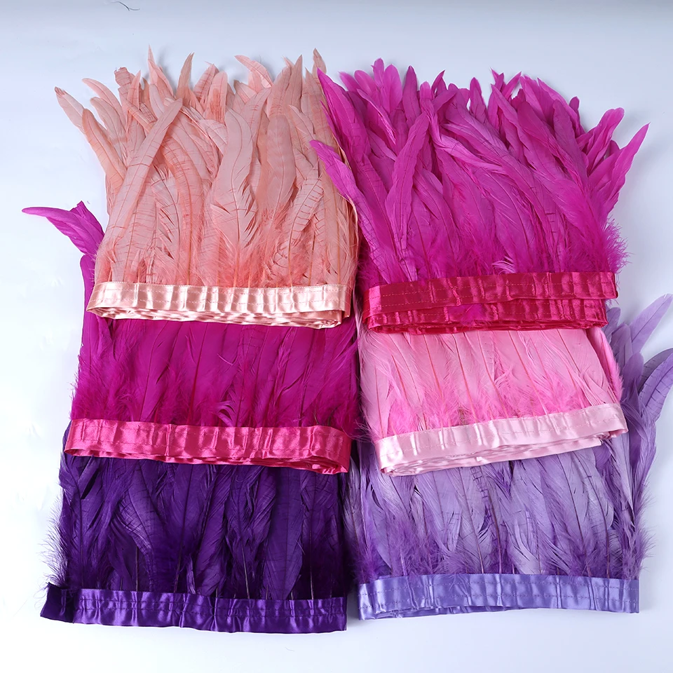 Rooster Feather Trims 2M Rooster cock Tail Feather Fringes DIY Handicrafts for Clothes Ribbon Carnival Accessories