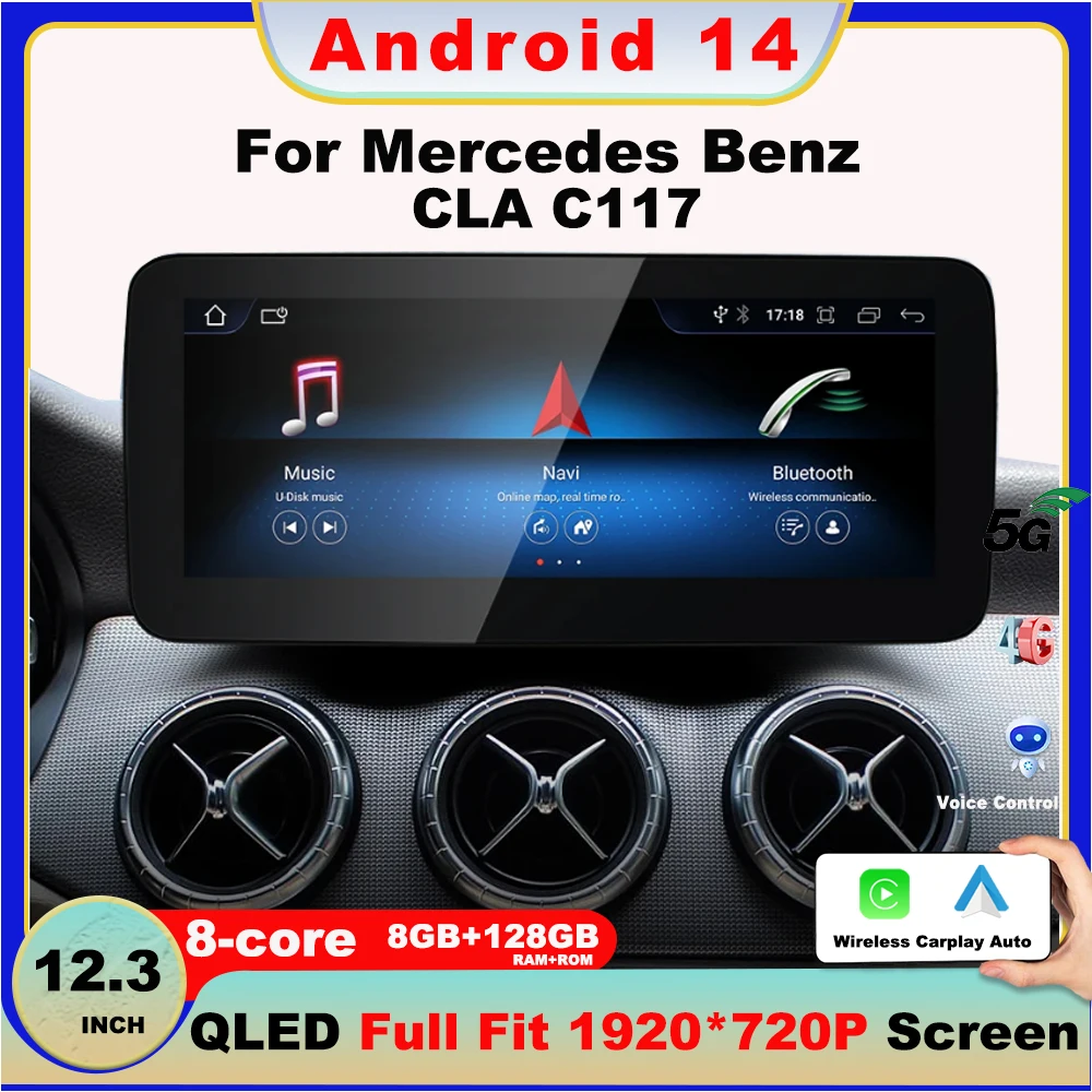 

2024 New Car Multimedia Wireless Android AUTO CarPlay 10.25inch 12.3inch Screen For Mercedes Benz CLA C117 Car Video Players