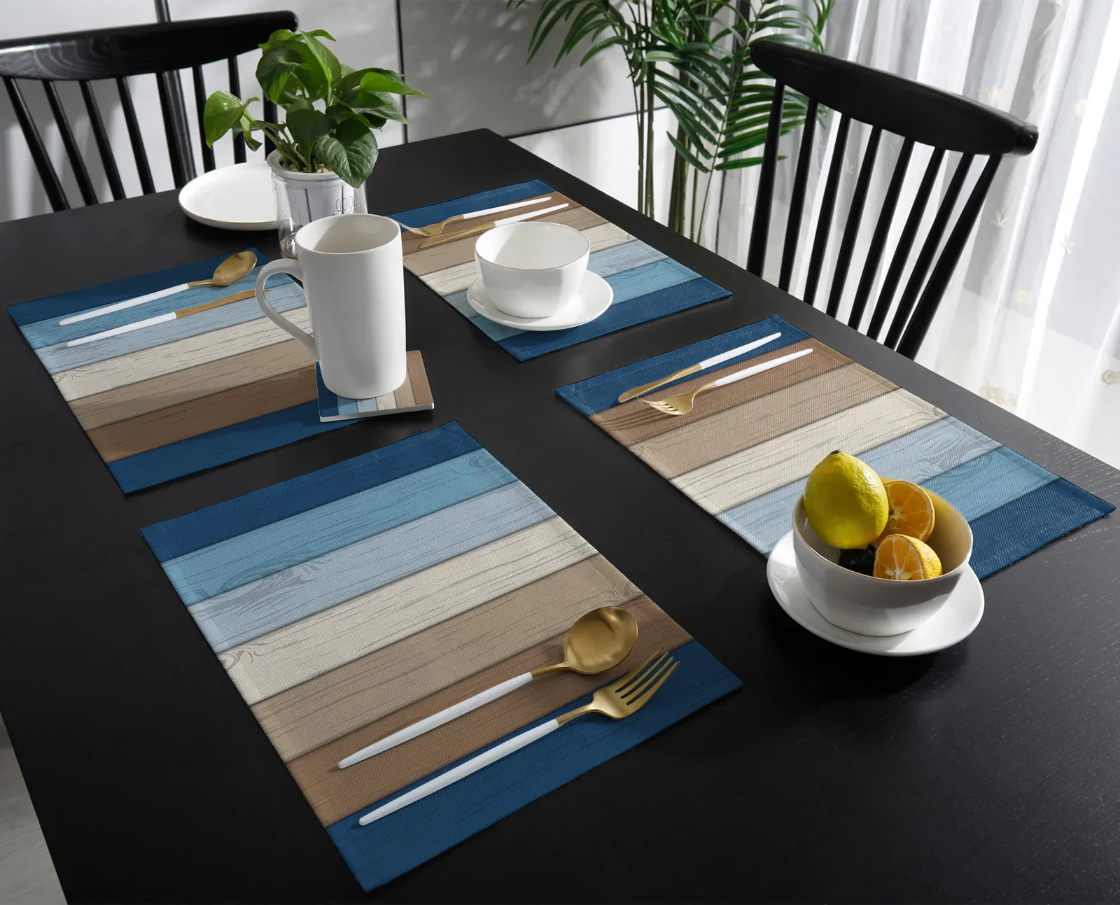 Retro Gradient Wood Grain Placemat Wedding Party Dining Decor Linen Table Mat Kitchen Accessories Table Napkin