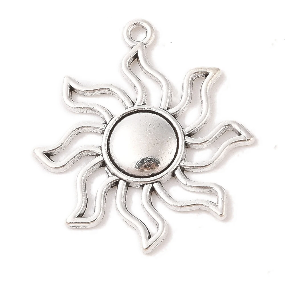 Style Alloy Solar Eclipse Pendants Cadmium Free Lead Free Sun Silver 34x31x3mm Hole: 2mm