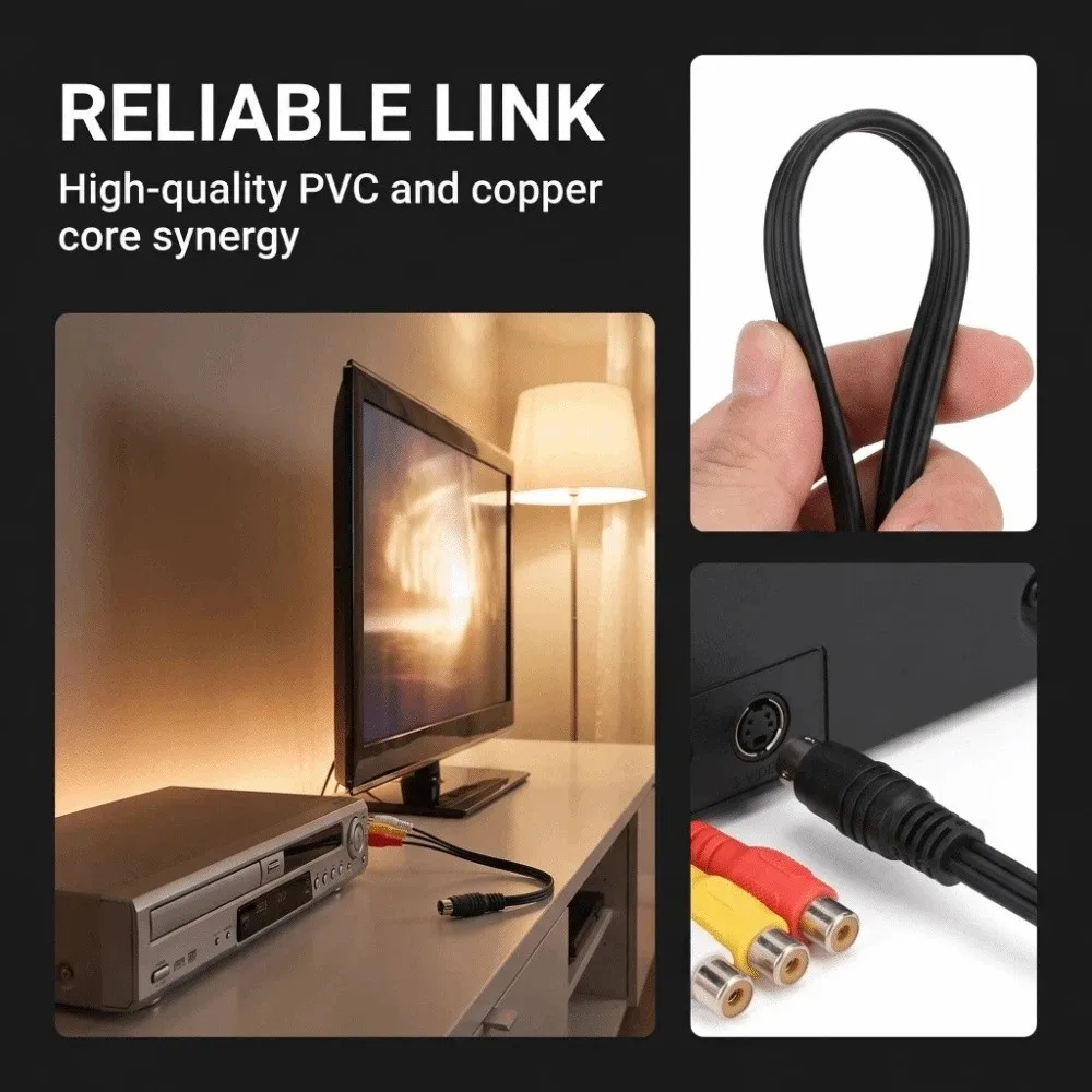 Durable Double Shielding S Video Red Yellow White Plug and Play 4 Pin Male to 3RCA Female Cable Flexible 1.0ft Extension Cord TV