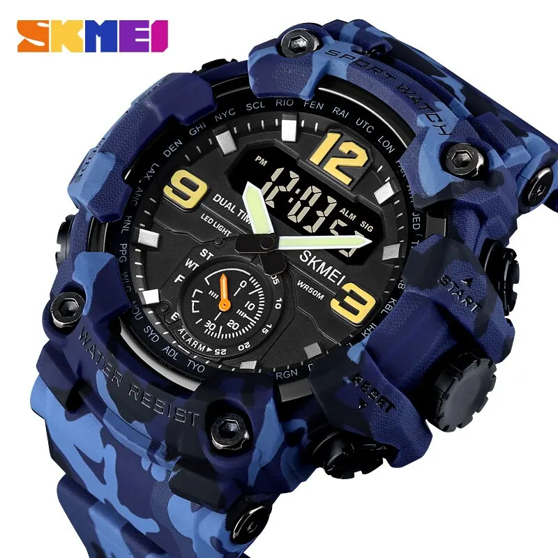 Skmei Multifunctional Chrono Digital Watches Mens Dual Movement 3 Time Sport Wristwatch Waterproof Electronic Clock Reloj Hombre