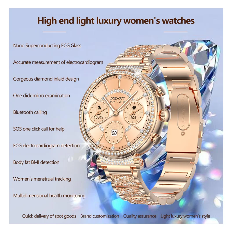 TK28 Fashion Women Smart Watch ECG Bluetooth Calling Sports Fitness Tracker Ladies Smartwatch Health Monitoring Diamond Band