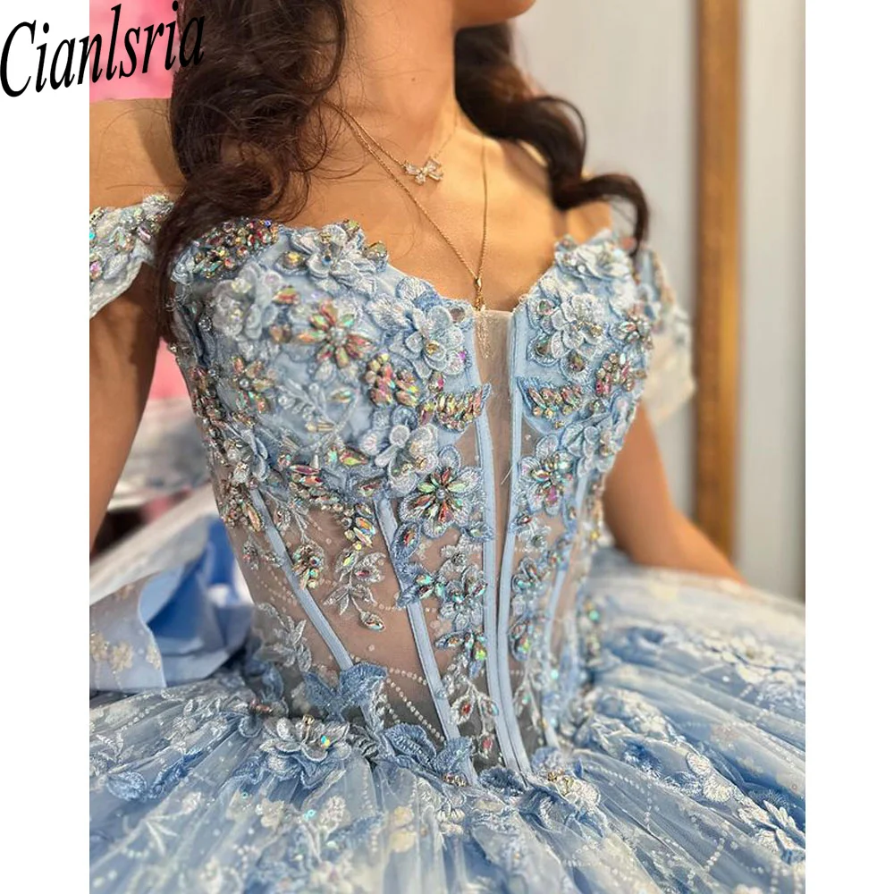 Mexikanisches himmelblaues Prinzessin-Ballkleid für 15-Jährige, Quinceanera-Kleider, Geburtstagsfeier, Vestidos de 15 Años