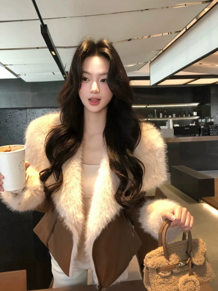 

XZY Retro plus Size ort Jaet Women's High Waist Patchwork Coat Autumn Winter Faion Outerwear V-Ne Zipper Closure