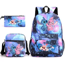 MINISO-Kids Sports Backpack, Cartoon Lilo & Stitch, Cartoon Print, Lápis Case, Menino, Menina, Bolsa de Ombro, Crianças, Mochilas escolares