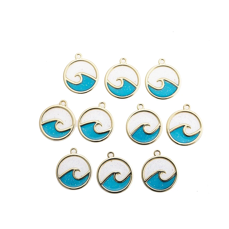 YEYULIN-Breloques Rondes Bleues en Forme de Vague d'Océan, Pendentif pour Boucles d'Oreilles, Collier, Bijoux, Accessoires de Direction, DIY, 10 Pièces/Lot