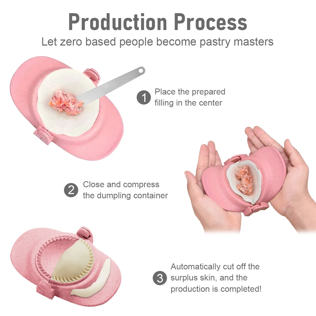 304 Stainless Steel Dumpling Maker, Reutilizável, Press Mold com 3 Cortador de Massa e 1 Colher, Máquina Segura, 7Pcs