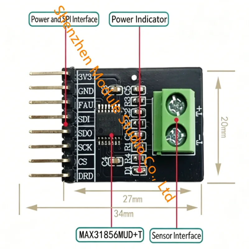 1 Stück MAX31856 Thermoelement-Temperatursensormodul in Industriequalität, 19-Bit-ADC, Kaltstellenkompensation, SPI-Schnittstelle