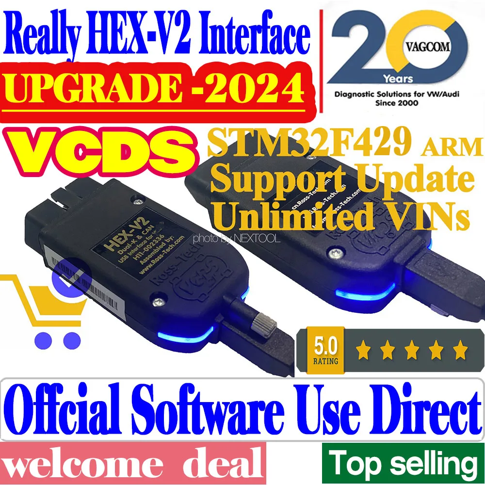 2024 Real V2 V24.7 VAG HEX V2 Usb Interface STM32F429 arm VagCom VAG Diagnostic Coding Function Update Unlimit VAG-COM VCDS TOOL