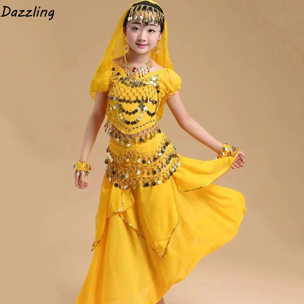 

Headdress Dance Costumes Set Princess Dress Dazzling Belly Dance Costumes Sparkling Fashion Design India Girls' Clothing Gifts