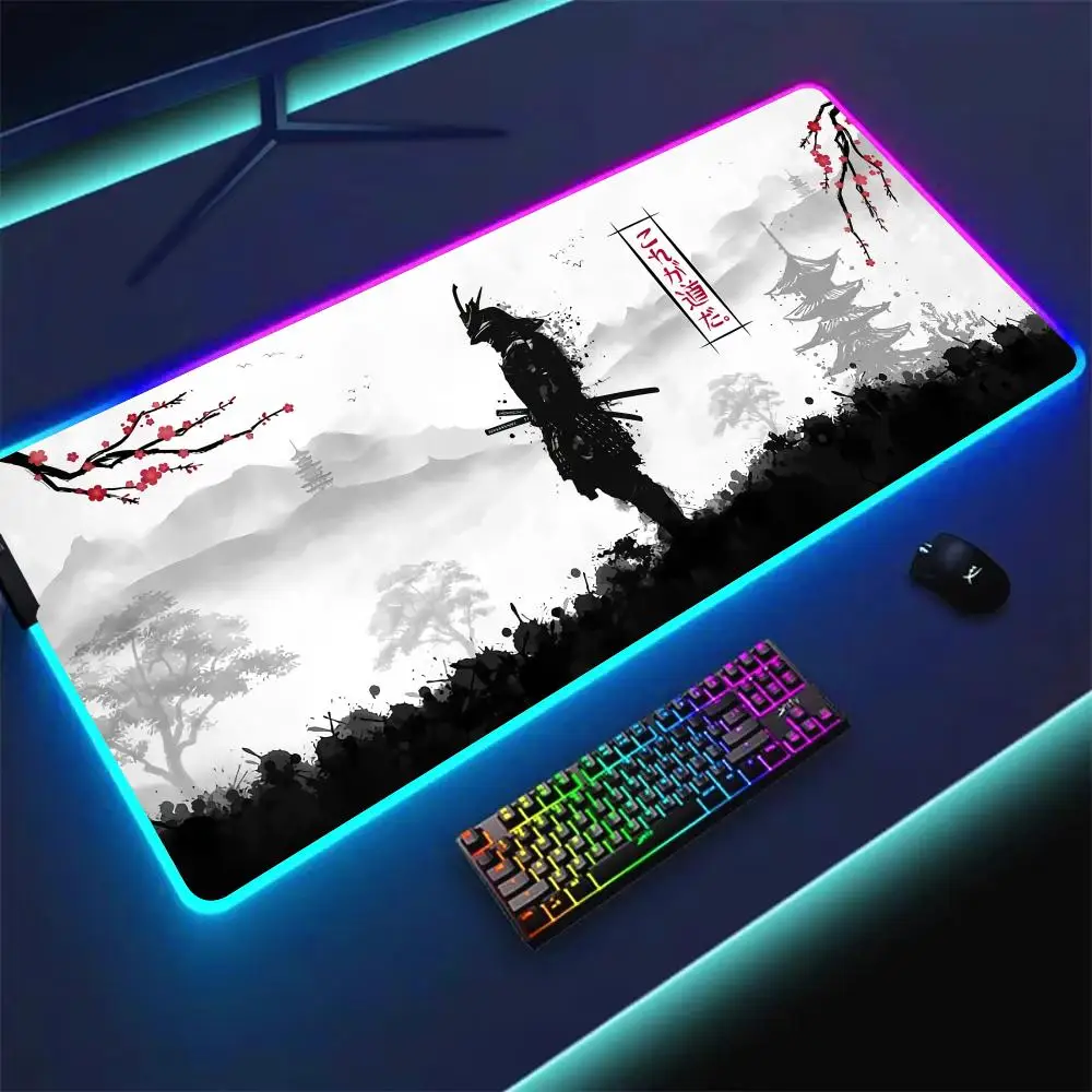 rgbマウスパッド-デジタルアート-サムライデザイン-ledグロー-ゲーミングマット-滑り止めゴム-デスクマット-pcアクセサリー-ゲーミングキーパッド-マウスパッド
