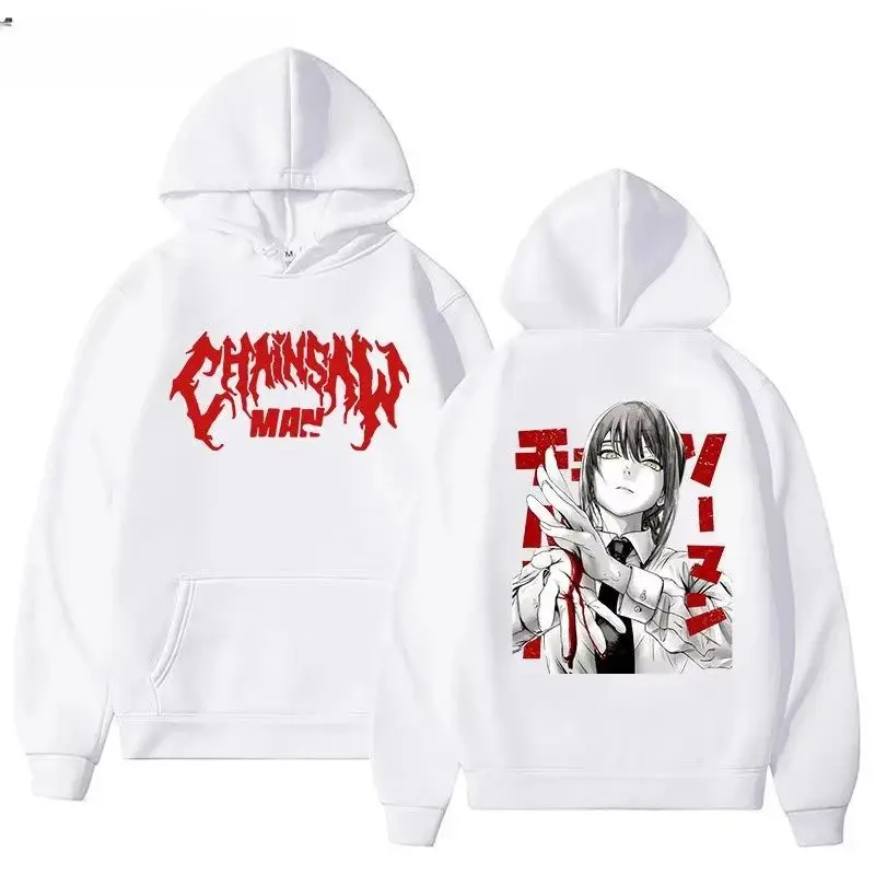 ヴィンテージハイストリートプルオーバーグラフィックフーディトップス原宿ゴシックフーディチェーンソーマンマキマオーバーサイズストリートウェア服ユニセックス