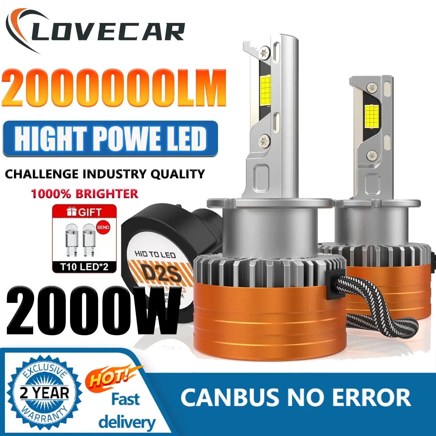 

LOVECAR D2S D4S Led Headlight Bulb No Error HID Conversion Brighter Car Lamp 6000K Auto Lights D1S D3S D5S D8S 6500K LED Lamp