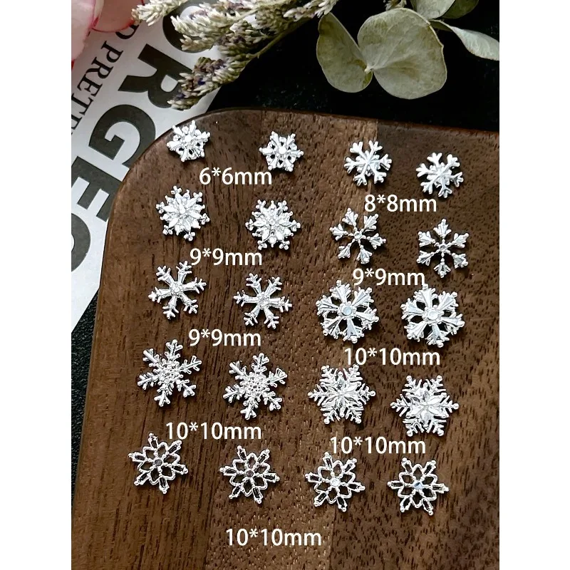 20Pcs Random Mixed Color Silver Alloy Snowflake Nail Charms, 3D Winter Snowflake Pendants For Nail Art DIY Crafts