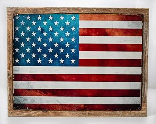 Frame American flag metal signage, patriotism, America, vintage logo, country style decor