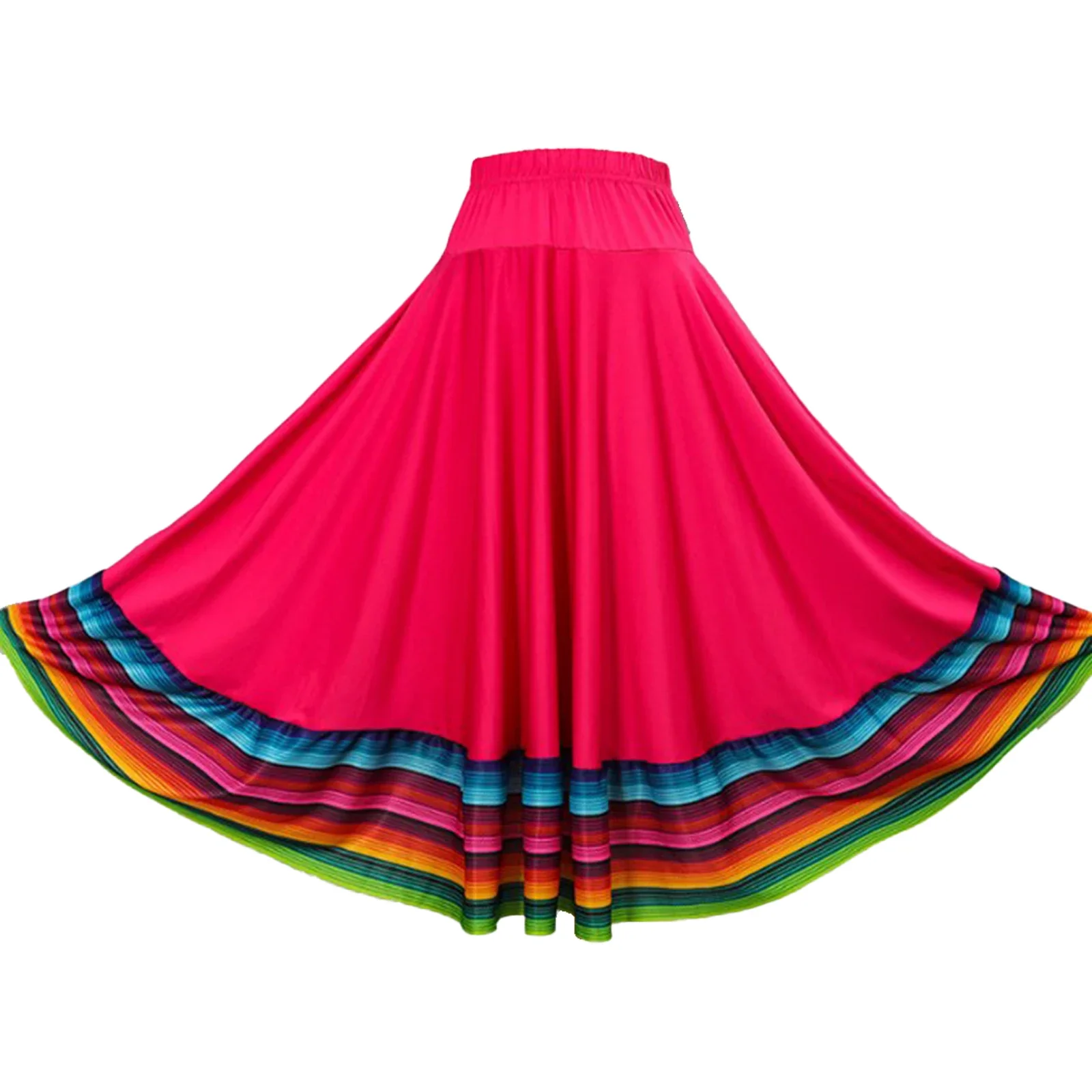 Womens Colorful Folklorico Dance Long Ruffled Skirt Mexican Flamenco Ballroom Dance Folk Dancing Dress Stage Performance Costume