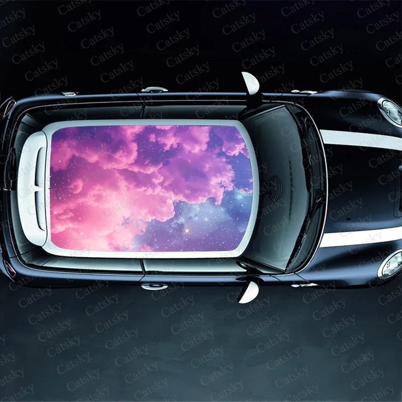 Pastel Clouds Floating Car Roof Sticker Wrap Racing SUV Accessories Packaging Painted PVC Custom Car Graphic Decal