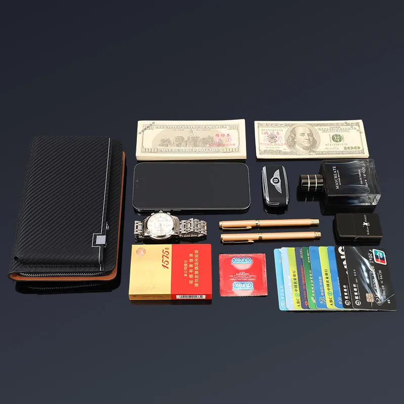 WILLIAMPOLO Men's Wallet Business Large Capacity Clutch Bag Genuine Leather Clutch Wallet Double Zipper Handbag Long Men Wallet