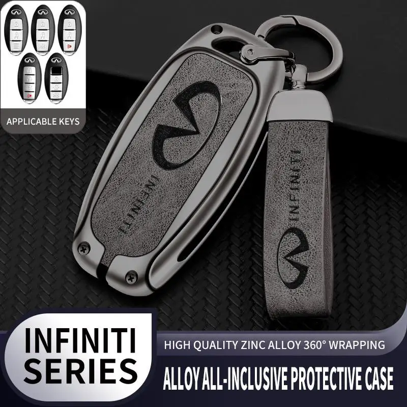 Alloy Leather Car Remote Key Case Cover For Infiniti Q30 Q50 Q60 Q70 JX35 FX35 G37 M35 ESQ QX30 QX50 QX55 QX56 QX60 QX70 QX80