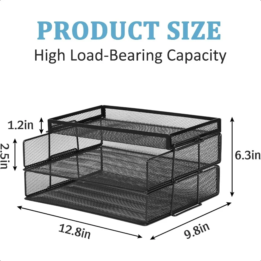 Органайзер для бумажных лотков для писем, 3-уровневый сетчатый настольный органайзер для файлов, лотки для писем, штабелируемые порта, съемный дизайн, черный