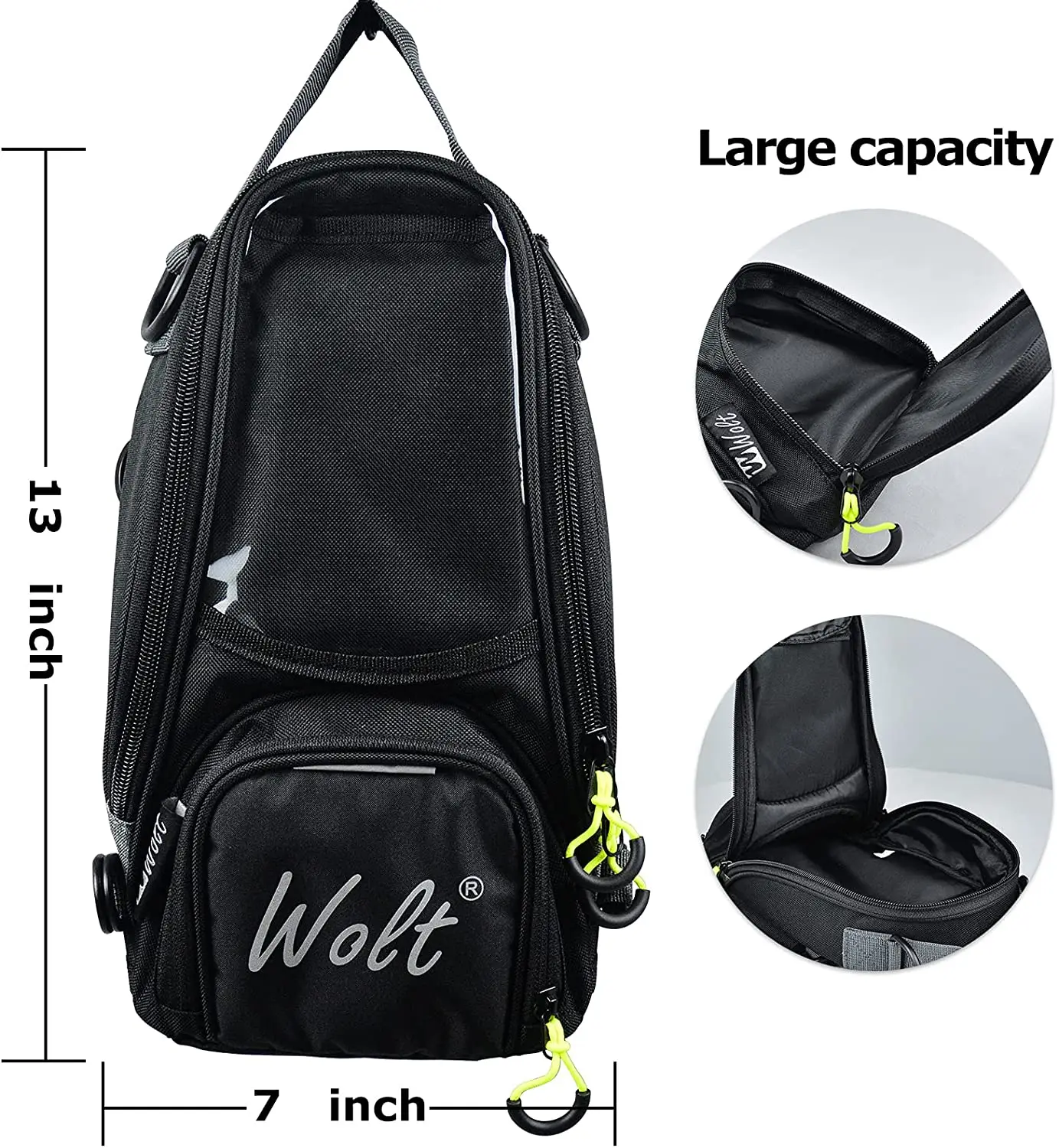 WOLT Powersports-Bolsa de tanque para motocicleta con cubierta impermeable para lluvia, bolsa magnética fuerte, bolsillo transparente para Teléfono Celular