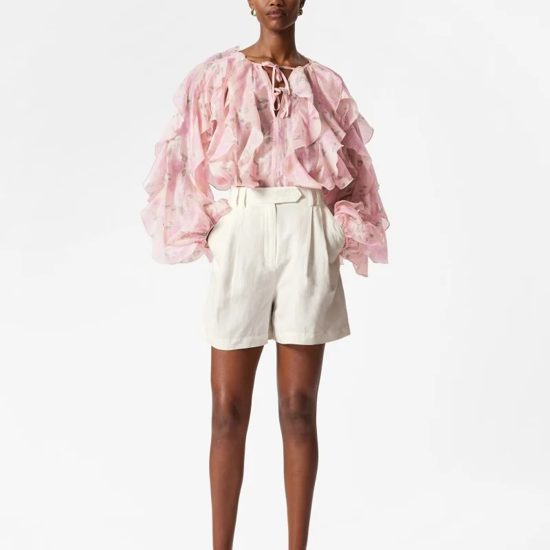 

European and American style 2025 early autumn new ruffled niche design long-sleeved casual shirt
