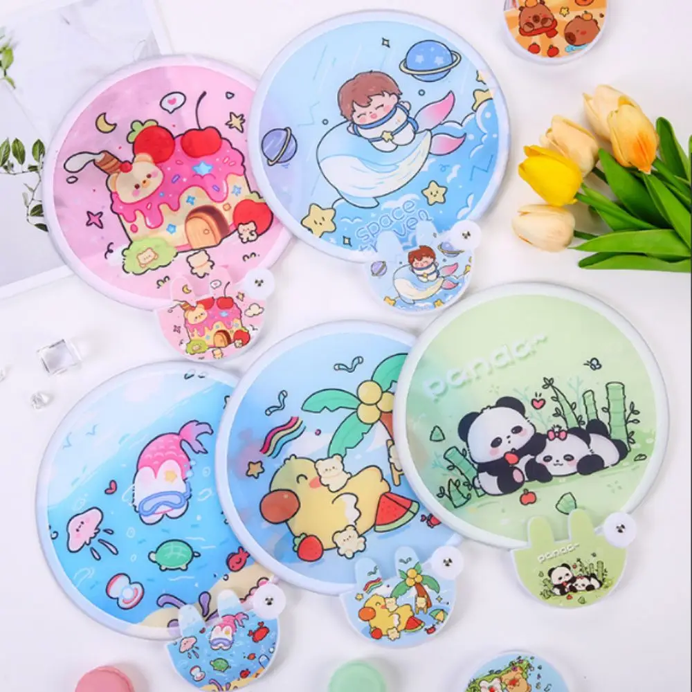 Multi Style Cartoon Flying Disk Fan Round with Handle Folding Fan Collapsible Fan Cooling Group Fan Summer