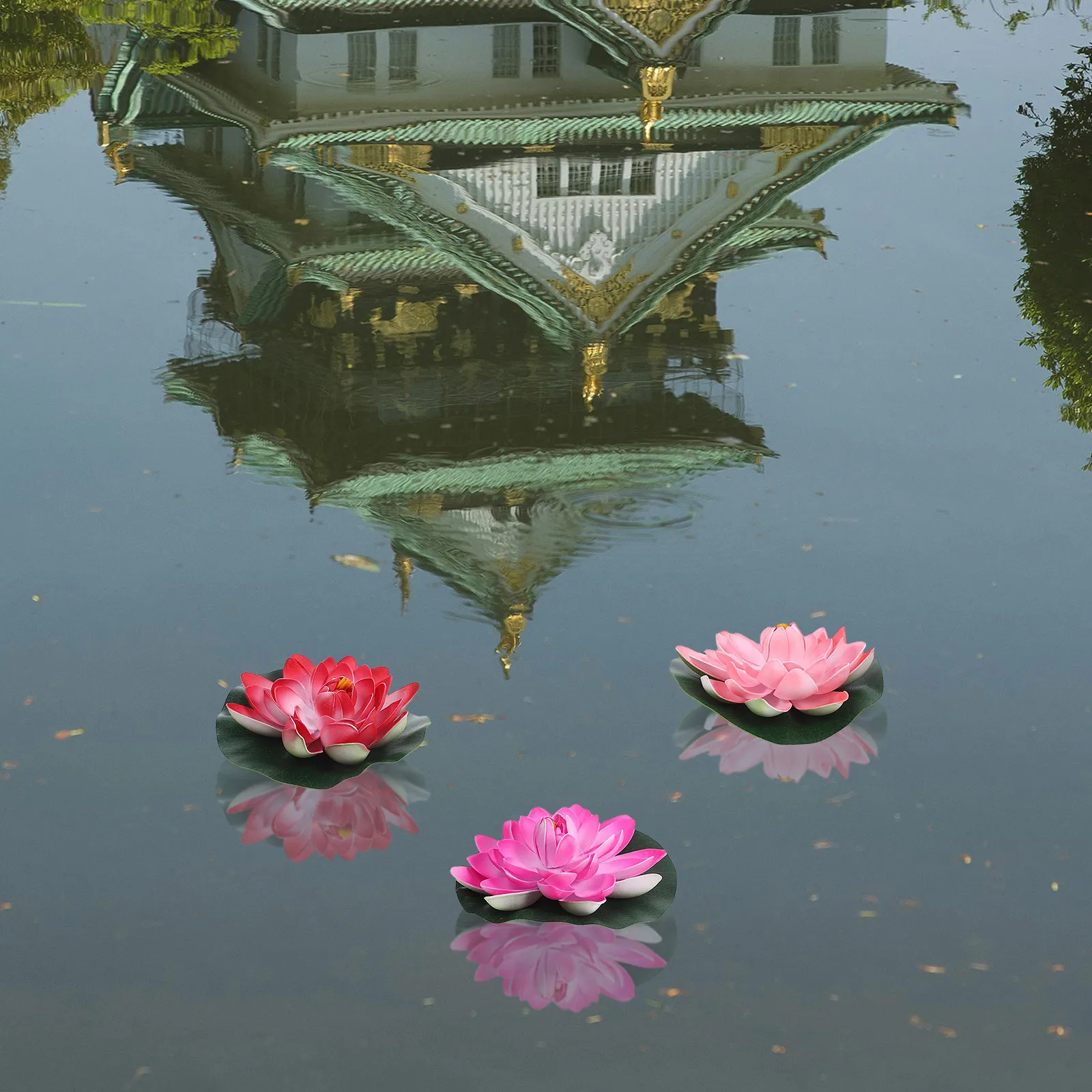 

3Pcs High Realism Fake Water Lily Pads Artificial Flower Set Floating Pool Party Decor No Tools Required Weather Resistant