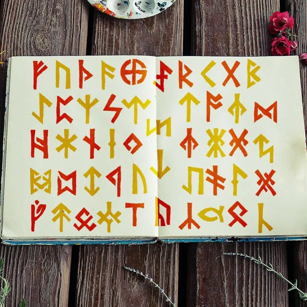 Viking Rune Painting Stencil 8.3x11.7inch Reusable Ancient Alphabet Stencil Viking Theme Rune Pattern Craft Stencil for Painting