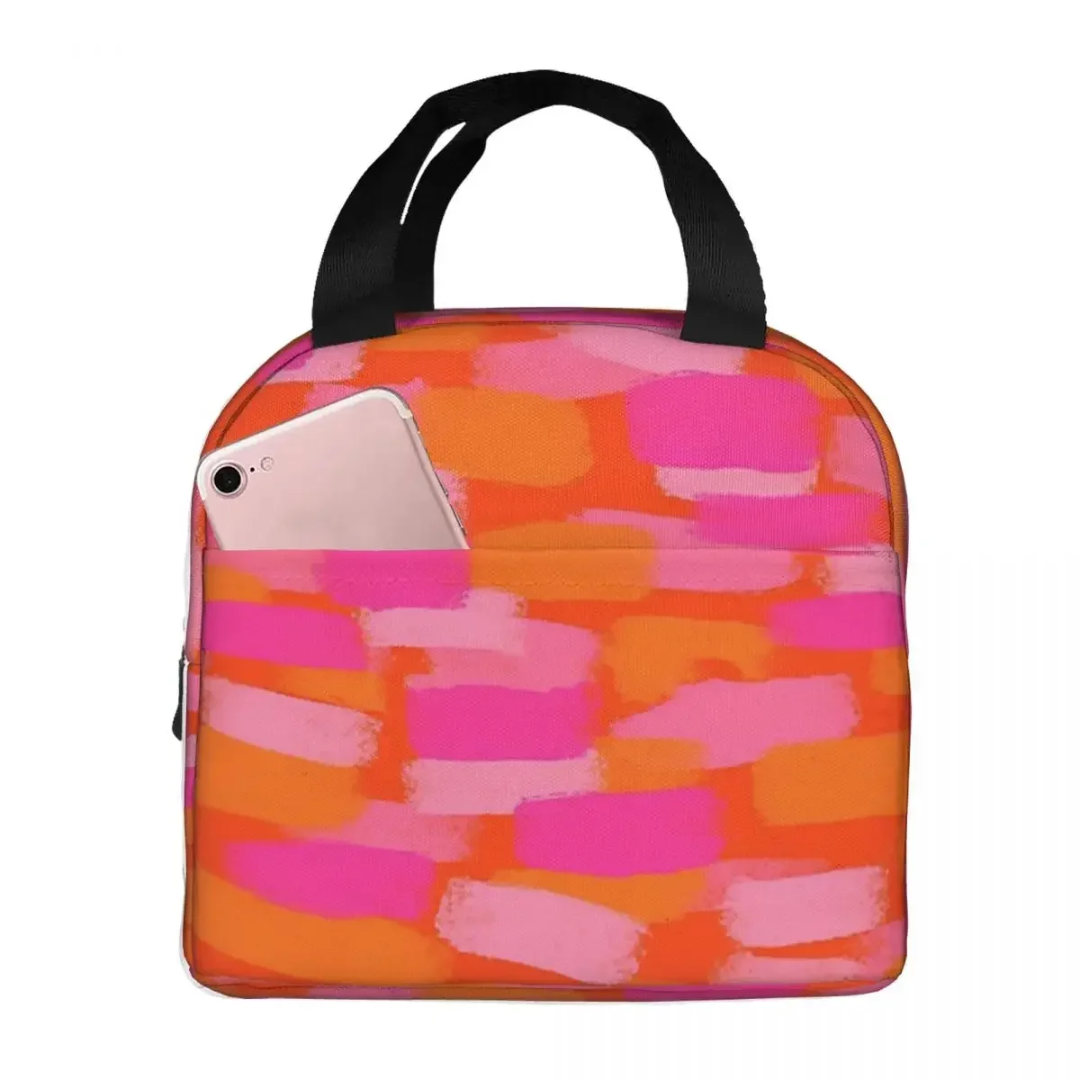 Abstract, Pink And Orange, Paint Brush Effect Insulated Lunch Bags Leakproof Picnic Bags Lunch Tote for Woman Work Kids School