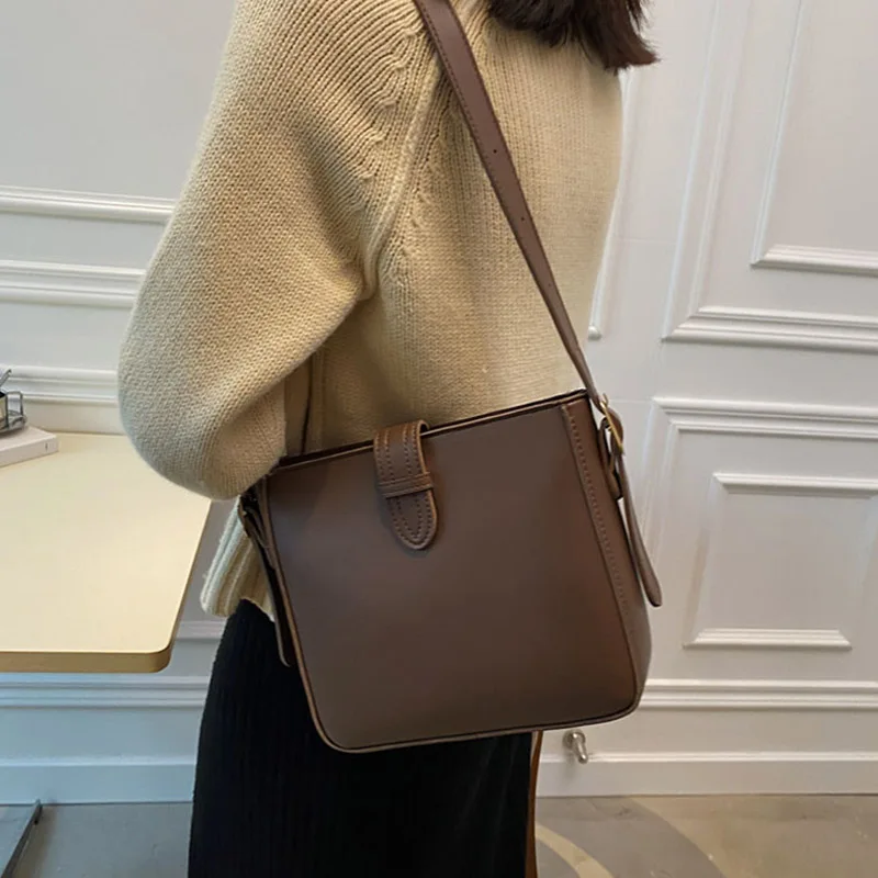 Texture Pu Tote Bags for Women Simple All-match Shoulder Crossbody Bag 2023 Fashion Temperament Large Capacity Bucket Handbags