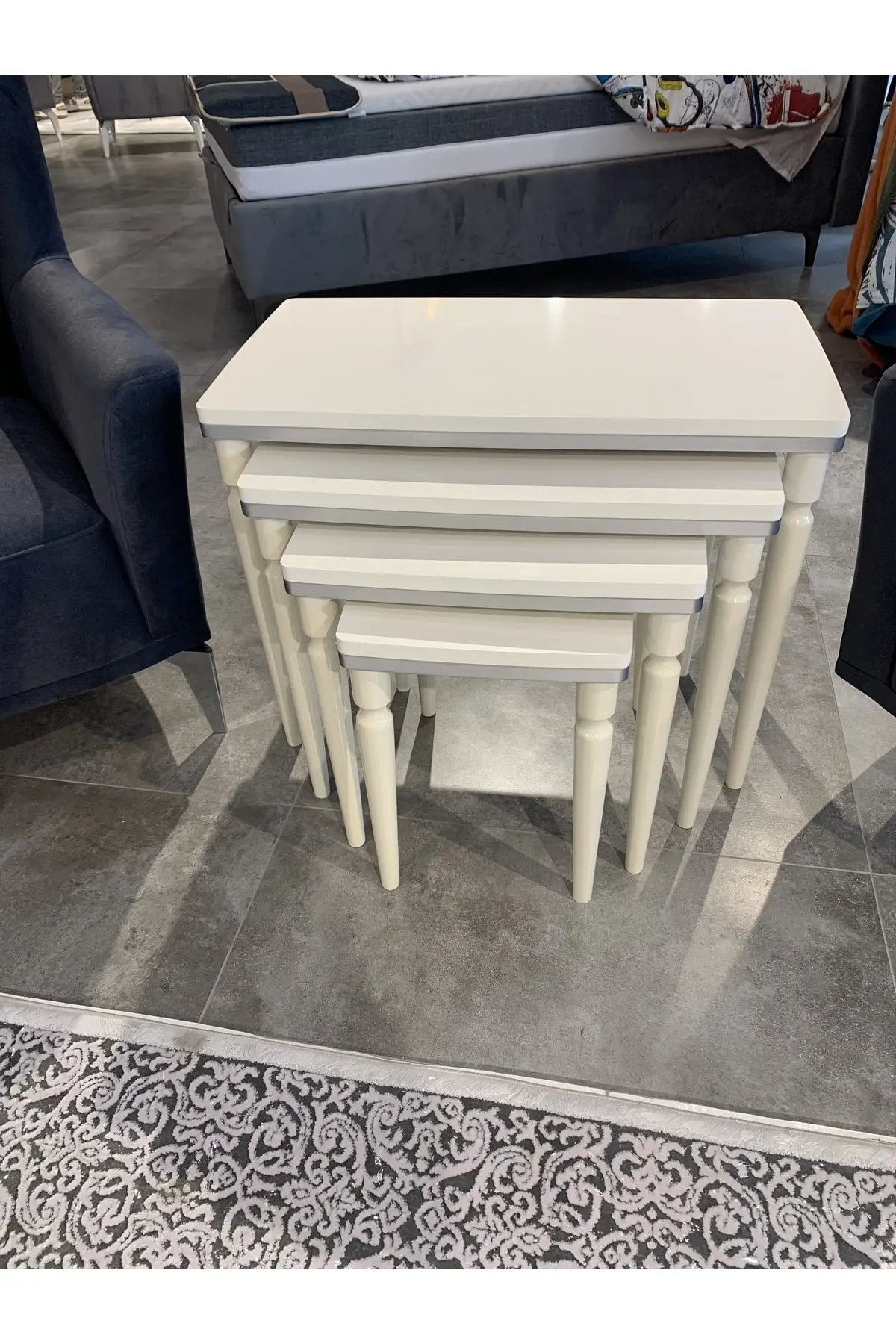 DOLBOVI 4lü Lux Zigon Coffee Table Gümüş Cream Coffee Table