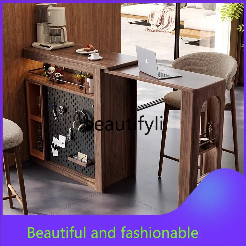 

XZQRetractable solid wood bar counter against the wall, leisure table, living room sofa partition, dining side cabinet integrate