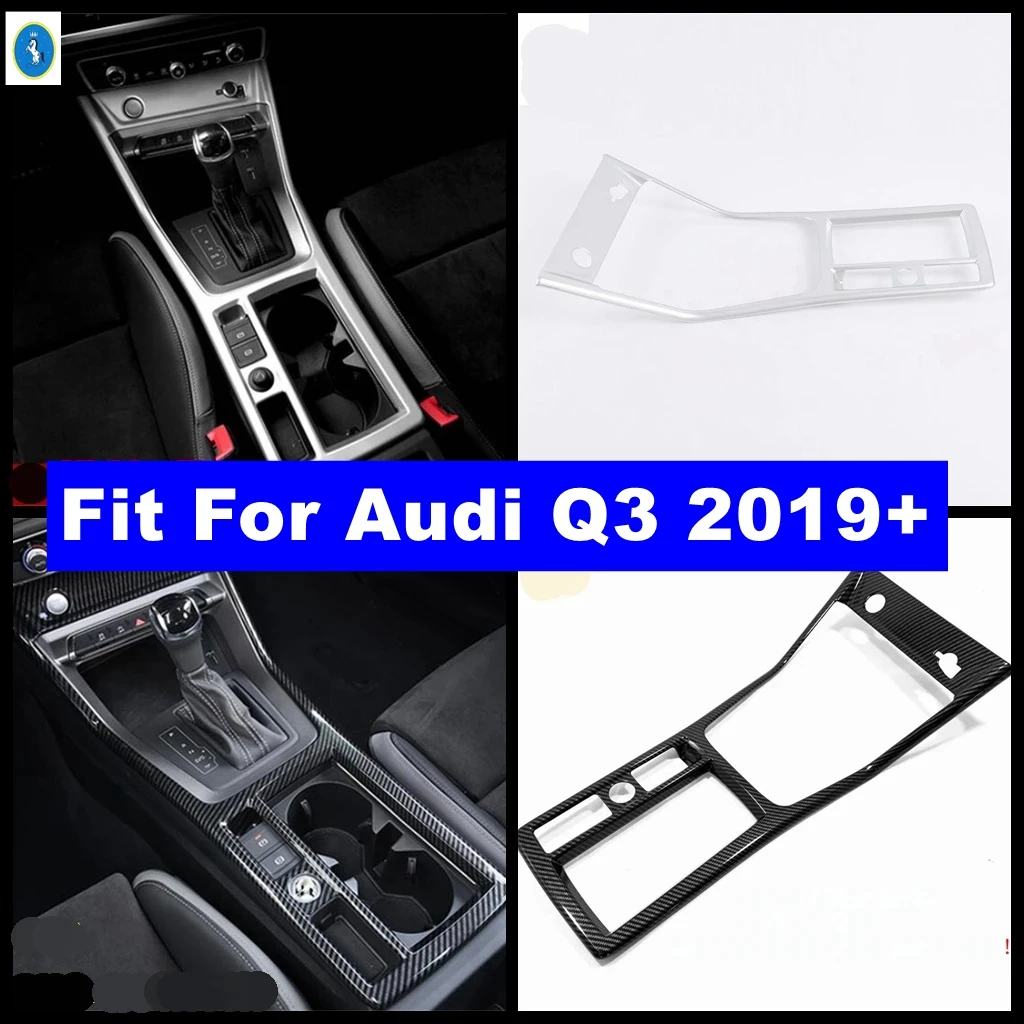 

Matte / Carbon Fiber Interior Accessories Central Control Gear Shift Water Cup Holder Panel Cover Trim For Audi Q3 2019 - 2024