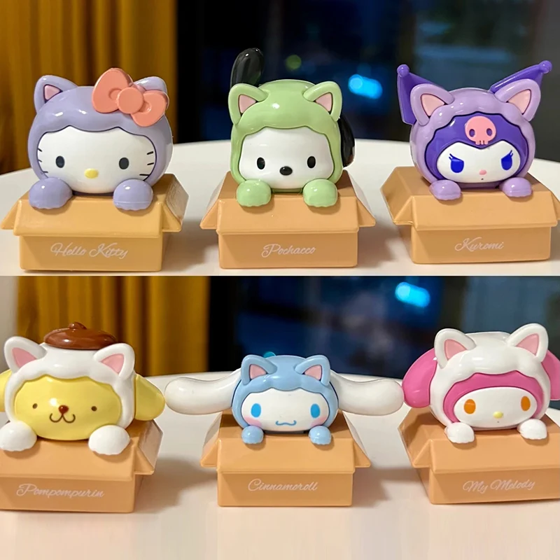 サンリオファミリー猫シリーズかわいらしさブラインドバッグボックス人形の周りに小さな手キーホルダーアニメグッズ卓上ギフト