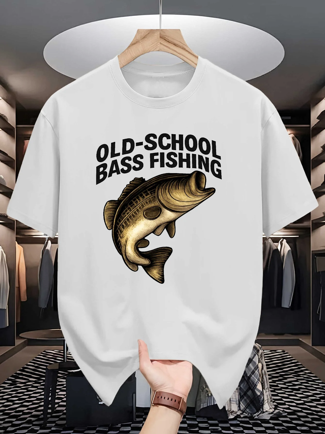 Old School Bass Fishing Print Mens Crew Neck T Shirt Vintage Bass Fish Angling Graphic Short Sleeve Casual Cotton Daily Tops