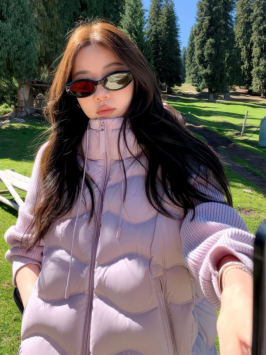 

Women's Purple Hooded down Jaet 2025 Winter Casual Sle White Du Feather ort Loose Bread Coat Warmth Zipper Closure