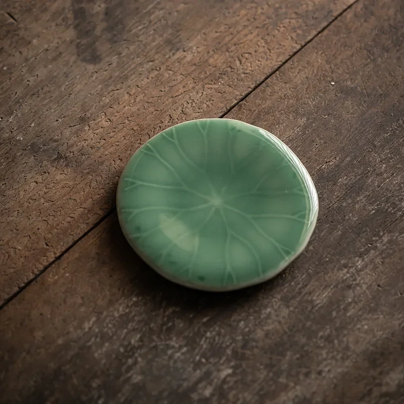 

Set Ceramic Lotus Cup Pad Handmade Celadon Shadow Carving Coaster Chinese Antique Kungfu Tea
