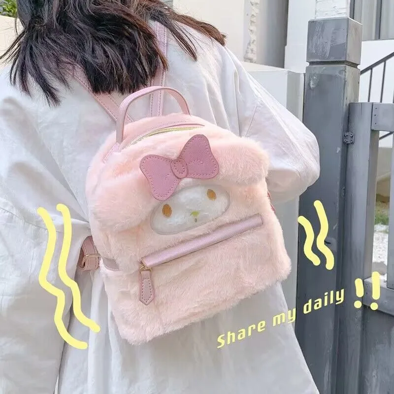 

Hello Kitty Kawaii Bag Cartoon Student Cute Girl Heart Plush Backpack Ugly Cute Big Ears Dog Hair Plush Bag Birthday Gift