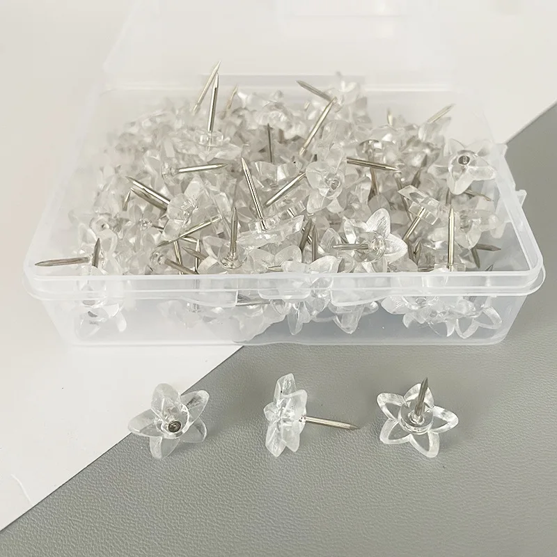 

50 шт./кор., прозрачные кнопки со звездами, креативные пластиковые кнопки для большого пальца для доски объявлений, офисные кнопки для карт с I-образным дизайном