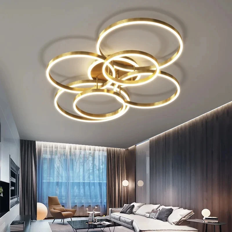 Lampu Gantung Modern LED untuk Interior Ruangan, Lampu Gantung Plafon untuk Ruang Tamu, Ruang Belajar, Kamar Tidur, Cincin Bundar Nordik, Dekorasi Rumah