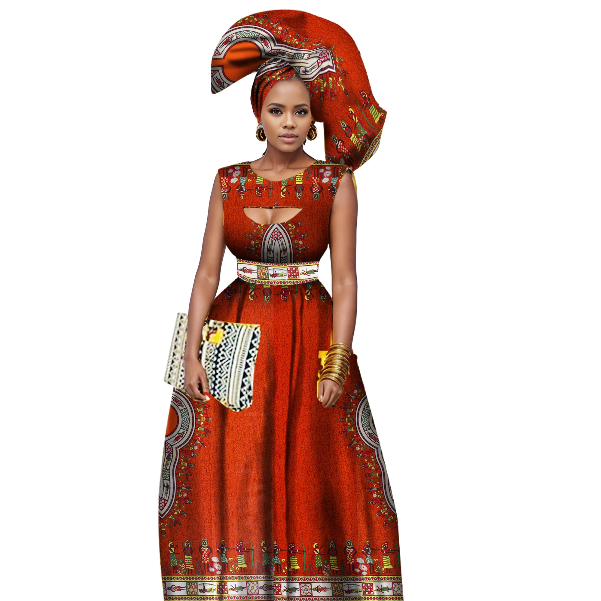 Traditional African Women Clothing African Print Wax Custom Long Dresses for Women Africa Women Clothing Dashiki Dresses WY1871