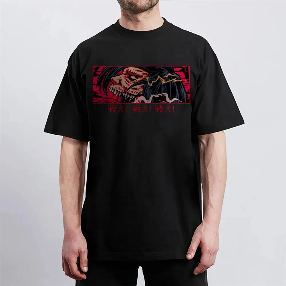 Anime Shingeki No Kyojin T-Shirt Eren Yeager Titan Form Purple Flame Graphic Print Men Women Cotton Oversized Comfort Fit Unisex