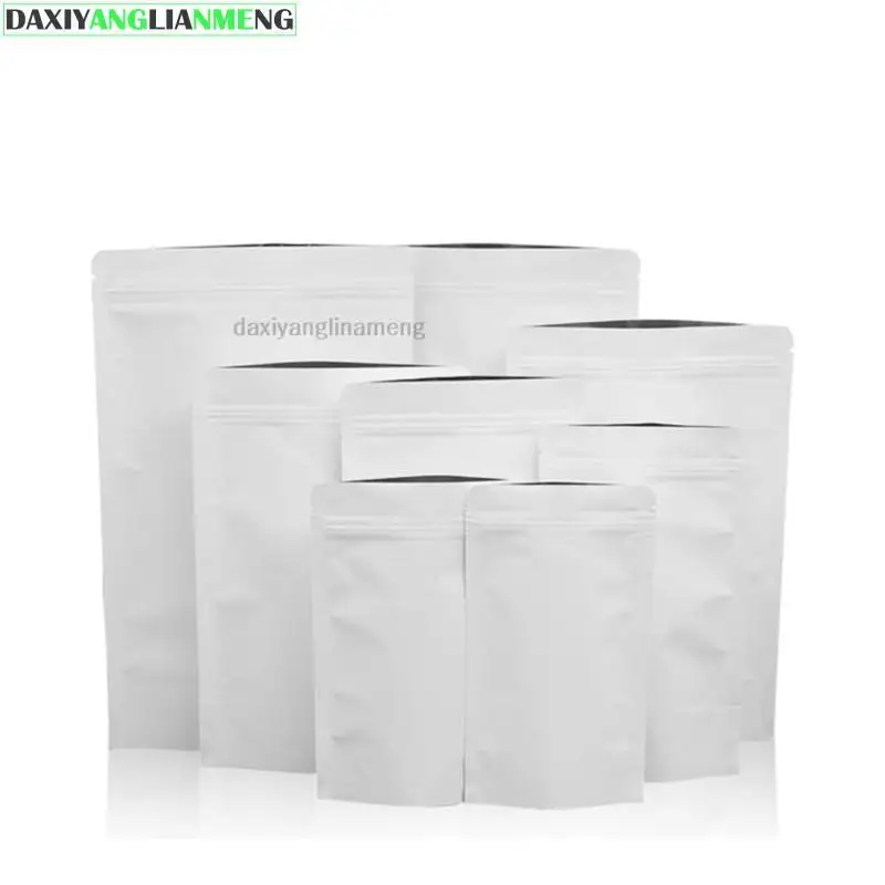 

50pcs Stand Up White Paper Zip Lock Bags Resealable Party Wedding Biscuits Food Snack Chocolate Heat Sealing Package Pouches