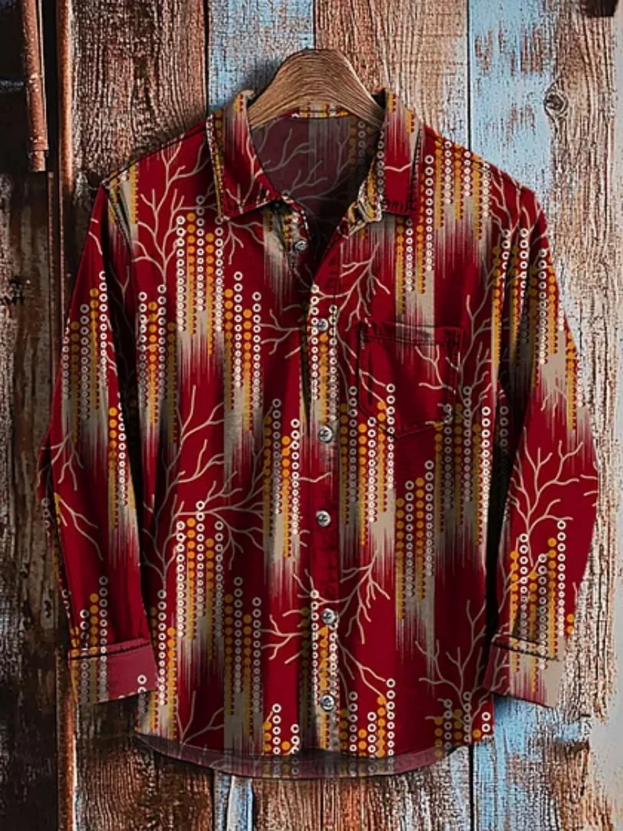 

2025 New Men's Linen Long Sleeve Shirt, Fashion Art Oil Painting Vintage Style Shirt, Street Trend Big Size Casual Comfort