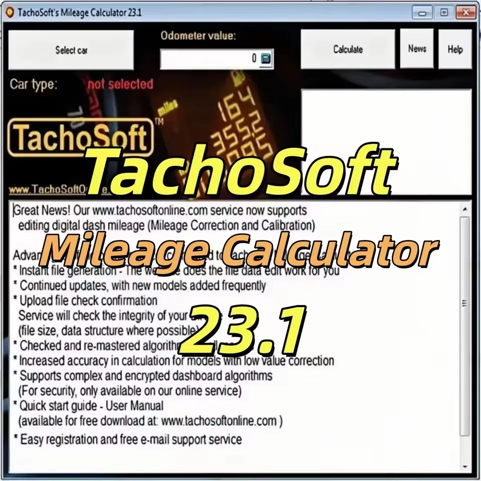 

TachoSoft — калькулятор пробега 23.1, лицензированное программное обеспечение для подсчета километража V23.1, цифровой калькулятор одометра
